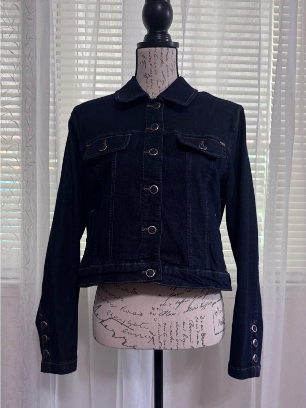 Nanette Lepore Dark Blue Denim Jacket with Ring-Button Details